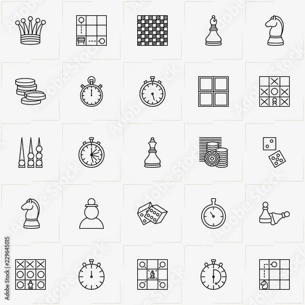 Fototapeta Chess & Backgammon line icon set with backgammon , chess pawn and chess queen