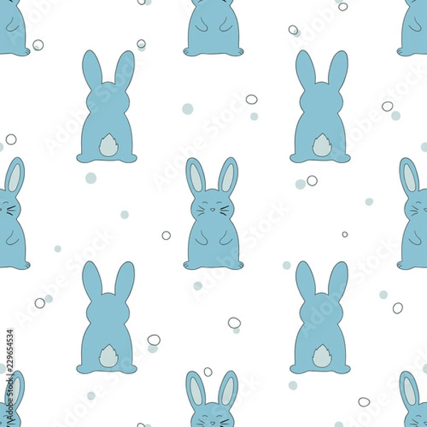 Fototapeta Seamless vector pattern with cute blue rabbits.