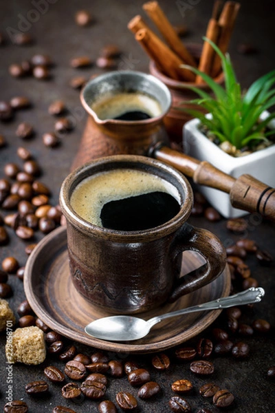 Obraz Black coffee in a composition with kitchen accessories