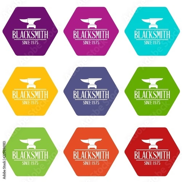 Fototapeta Master blacksmith icons 9 set coloful isolated on white for web