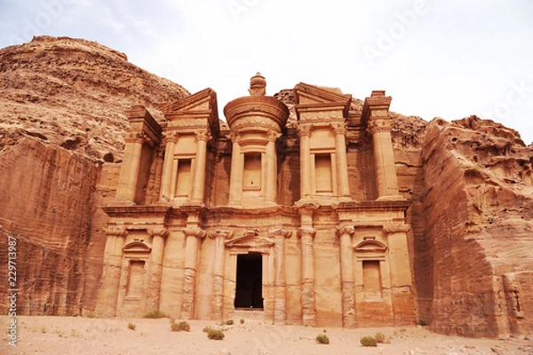 Obraz The Monastery is one of the legendary monuments of Petra. Similar in design to the Treasury but far bigger (50m wide and 45m high), it was built in the 3rd century BCE as a Nabataean tomb.