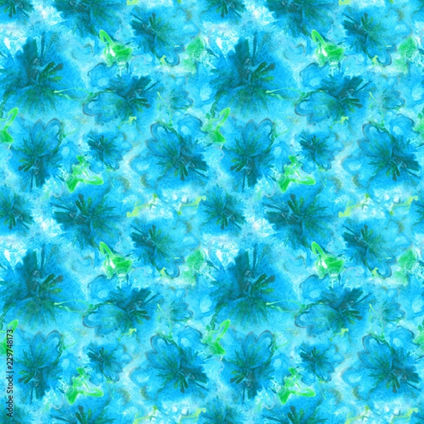 Fototapeta Floral Watercolor Pattern. Summer Vintage Flower Print. Modern Dress Design. Bud Repeating Wallpaper Design. Meadow Flowers Illustration. Spring Illustration for Textile. Exotic Flower. Hibiscus.