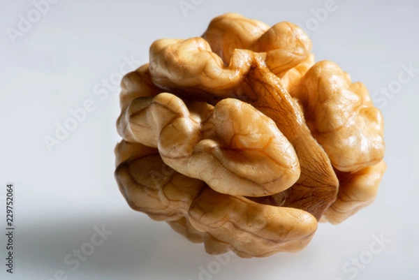 Obraz Frucht der Walnuss ohne Schale auf hellem Untergrund, close up
