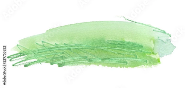 Fototapeta Light green backdrop with scribbled texture painted in watercolor on clean white background