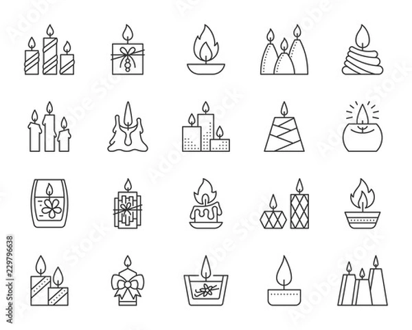 Fototapeta Candle Flame simple black line icons vector set