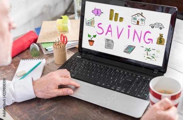 Fototapeta Saving concept on a laptop screen