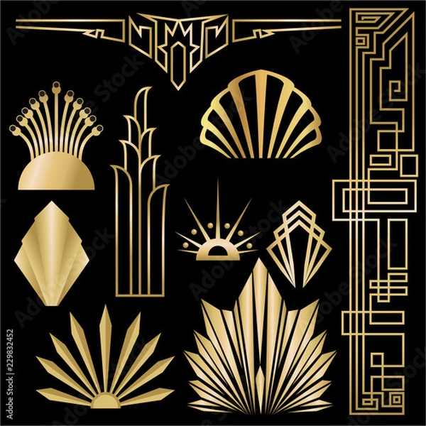 Fototapeta Art deco/Art nuvo diy vector golden black elegant  set of objects for print and web. Creative illustration..