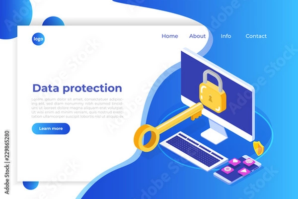 Fototapeta Data protection, Internet security isometric concept. VPN, Encryption, Privacy Protection. Vector illustration 3d isometry.