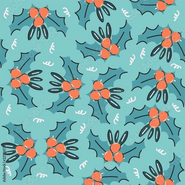 Fototapeta Funny seamless pattern for Christmas holidays. Cute vector background. Merry Christmas and happy new year!