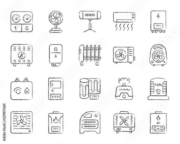 Obraz Hvac charcoal draw line icons vector set