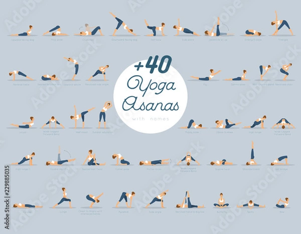 Obraz +40 asan jogi z imionami