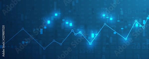 Obraz Stock market graph or forex trading chart for business and financial concepts, reports and investment on blue background . Vector illustration