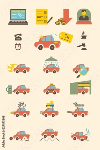 Fototapeta Car buying and daily using icons set