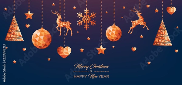 Obraz miedź low poly boże narodzenie tło