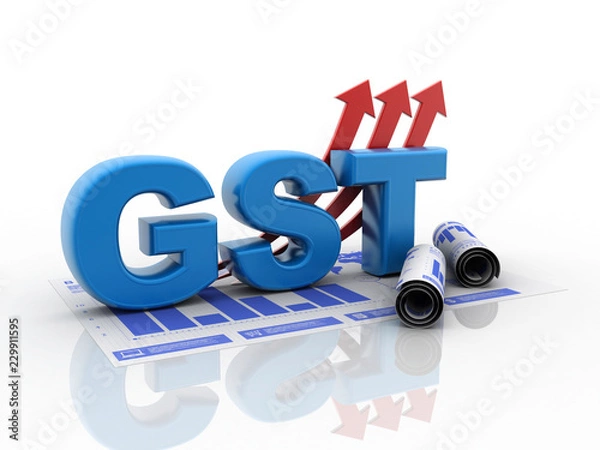 Fototapeta 3d rendering GST Tax India with business graph