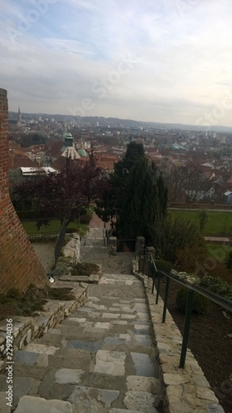 Fototapeta Graz clock tower view Austria staircase