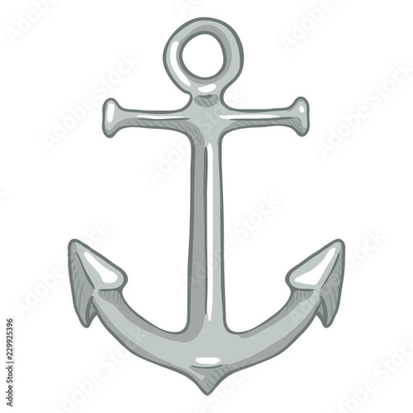Fototapeta Vector Single Cartoon Color Illustration - Silver Marine Boat Anchor