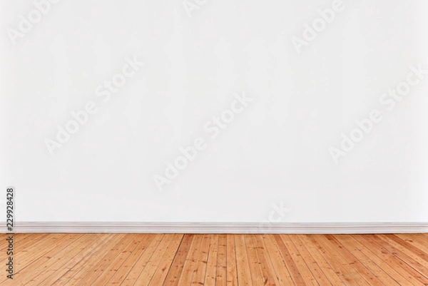 Fototapeta white wall background with wooden floor