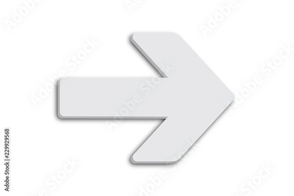 Fototapeta White arrow sign symbol in minimalist white grey color 3D design shape and isolated on simple minimal clean seamless white background.