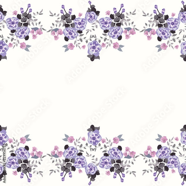 Fototapeta Simple cute border in small-scale flowers. Pretty forget-me-not millefleurs. Floral seamless background for textile or book covers, manufacturing, wallpapers, print, gift wrap and scrapbo