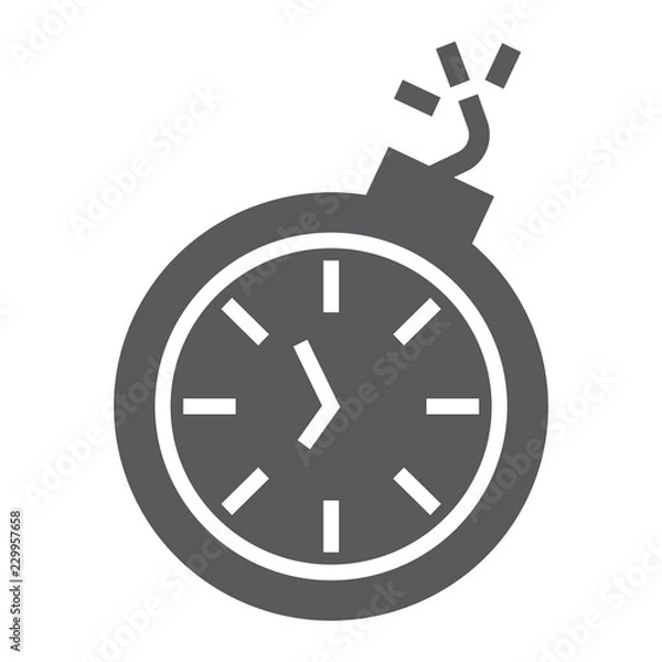 Fototapeta Deadline glyph icon, time and clock, stopwatch sign, vector graphics, a solid pattern on a white background.