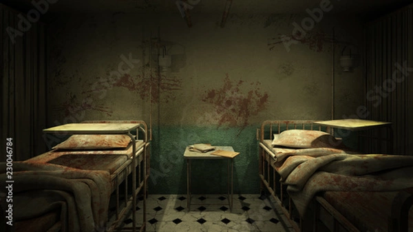 Obraz horror and creepy ward room in the hospital .3D rendering