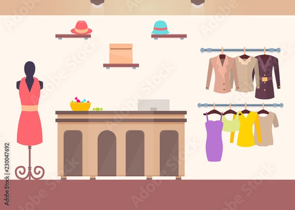 Fototapeta Cozy Interior Sketch of Cute Female Clothing Store