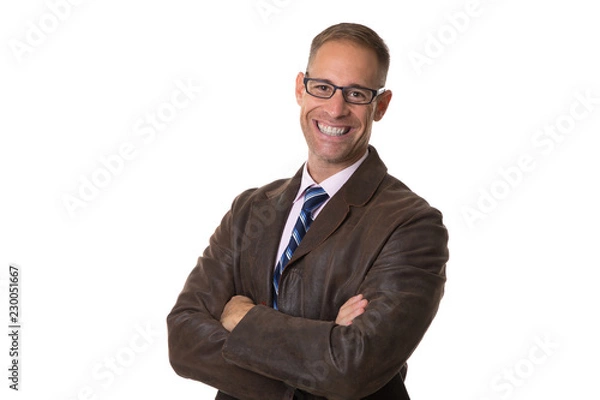 Obraz young boy with tie and shirt on white background
