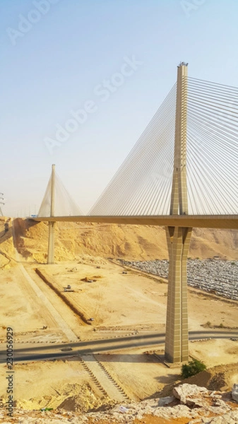 Fototapeta Wadi Laban Bridge, a cable-stayed bridge in Riyadh, Saudi Arabia.
