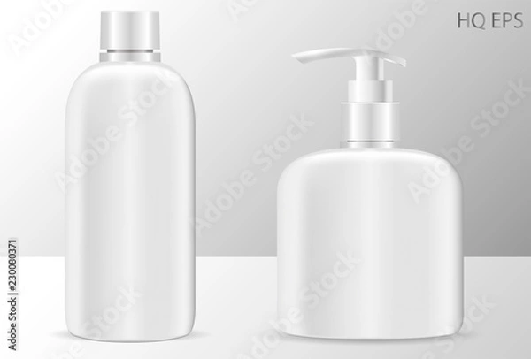 Obraz High quality shampoo and soap dispenser bottles cosmetic mockup. EPS Vector illustration ready for your design. Isolated packaging.