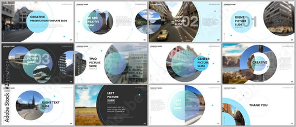 Fototapeta Minimalny projekt prezentacji, szablony wektorowe portfolio z elementami koła na białym tle. Uniwersalny szablon slajdu prezentacyjnego, ulotki, okładki broszury, raportu, marketingu.