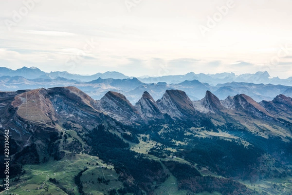 Fototapeta churfirsten blue mountain layers
