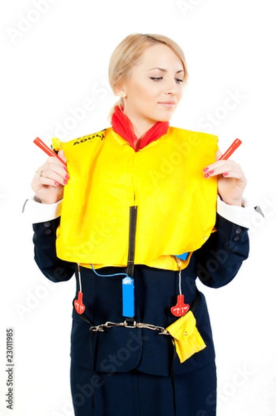 Obraz stewardess in a life jacket
