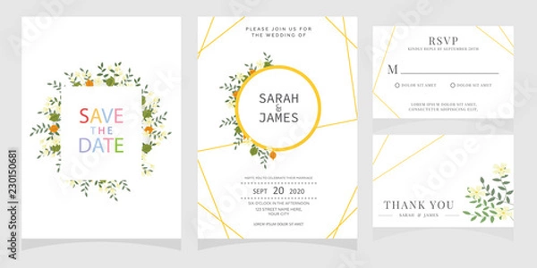 Obraz wedding card invitation with beauty flowers. Wedding Invitation floral invite Rsvp cute card vector Designs set