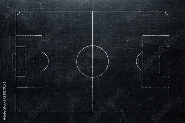 Fototapeta Piłka nożna lub boisko do piłki nożnej na białym tle na tekstury tablica kredą przetarł tło z widoku z góry Element infografiki sportu