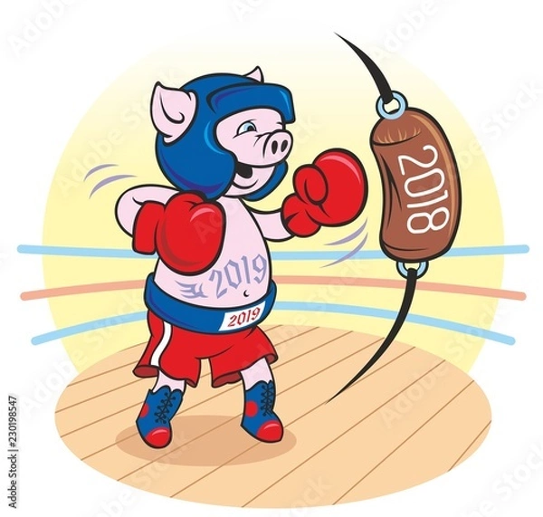 Fototapeta Funny pig as the New year symbol 