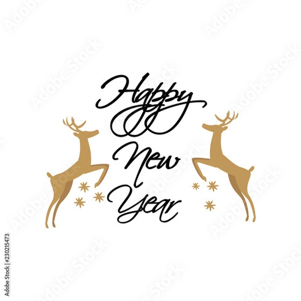 Obraz Illustrations of sticker with the text of congratulations with a happy New Year Merry Christmas.