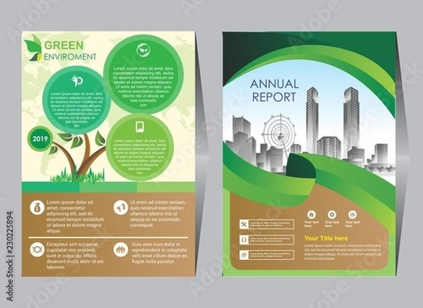 Fototapeta Green ecology design on background.Brochure template layout,cover design,annual report,magazine,leaflet,presentation background,flyer design.and booklet in A4 with Vector Illustration