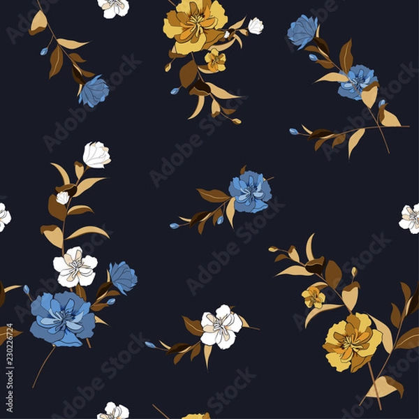 Fototapeta Trendy  Floral pattern in the many kind of flowers. Tropical botanical  Motifs scattered random.