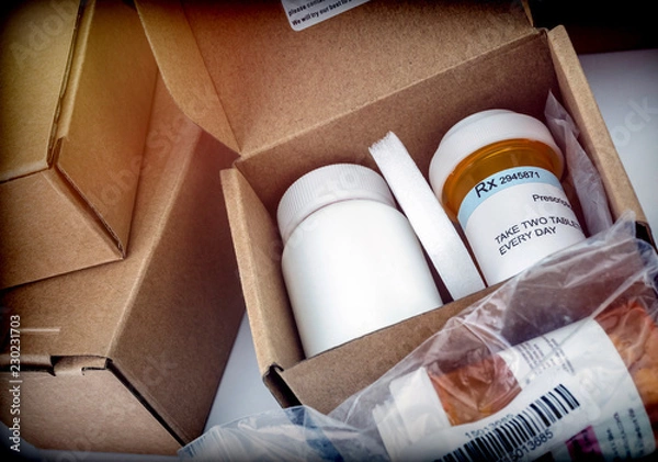 Obraz Several boxes of medicines inside prescription medicine, concept image