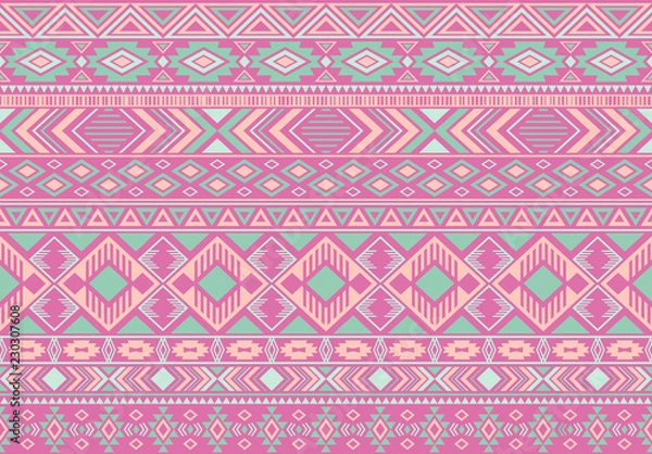 Fototapeta Boho pattern tribal ethnic motifs geometric seamless vector background. Modern indonesian tribal motifs clothing fabric textile print traditional design with triangle and rhombus shapes.