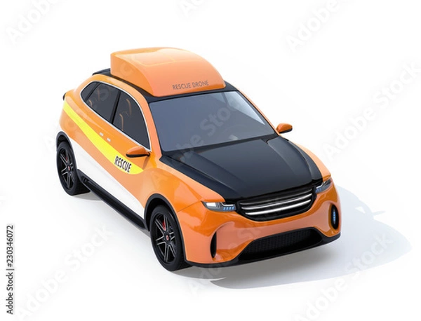 Fototapeta Elektryczny SUV ratowniczy na białym tle. Renderowanie obrazu 3D.