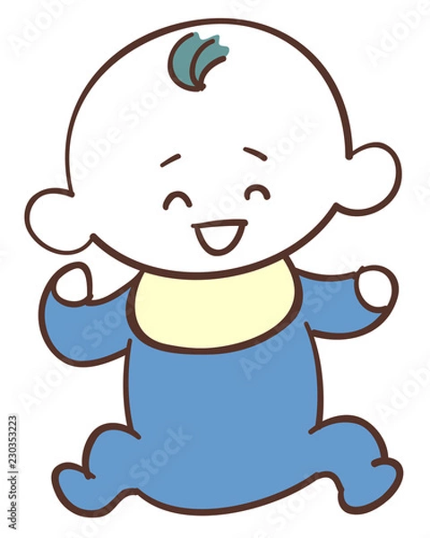 Fototapeta 青い服を着た、かわいい赤ちゃん　男の子　笑顔
