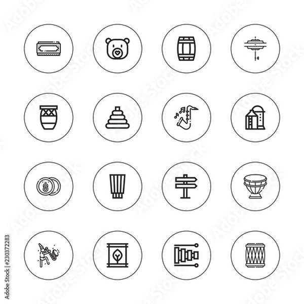 Fototapeta Collection of 16 outline drum icons