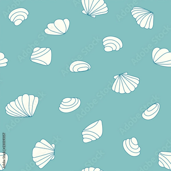 Fototapeta Seashells seamless pattern vector. Doodle colorful background. Sketch objects marine illustration