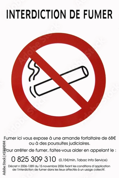 Obraz affiche interdiction fumer