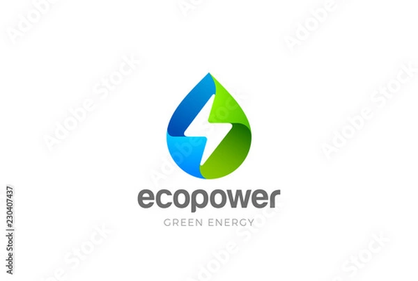 Fototapeta Kropla wody Flash Thunderbolt Logo projekt wektor zielonej energii