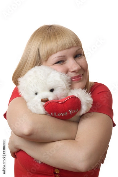 Obraz Blonde with a plush toy