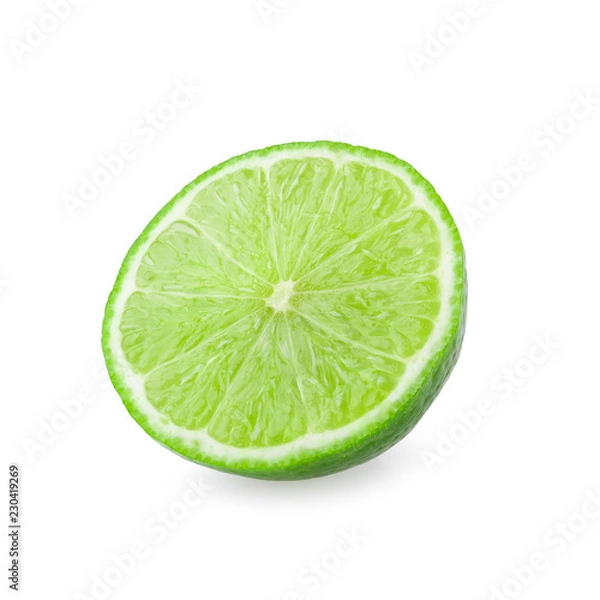 Fototapeta Half with slice of fresh green lime isolated on white background