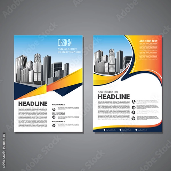 Fototapeta Brochure template layout, cover design annual report, magazine, flyer or booklet in A4 with blue geometric shapes on polygonal background